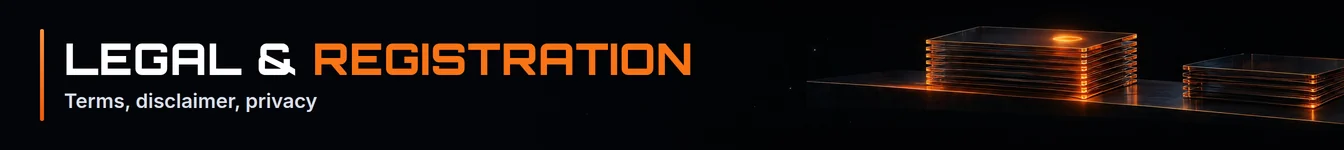 Legal and registration: terms, disclaimer, privacy